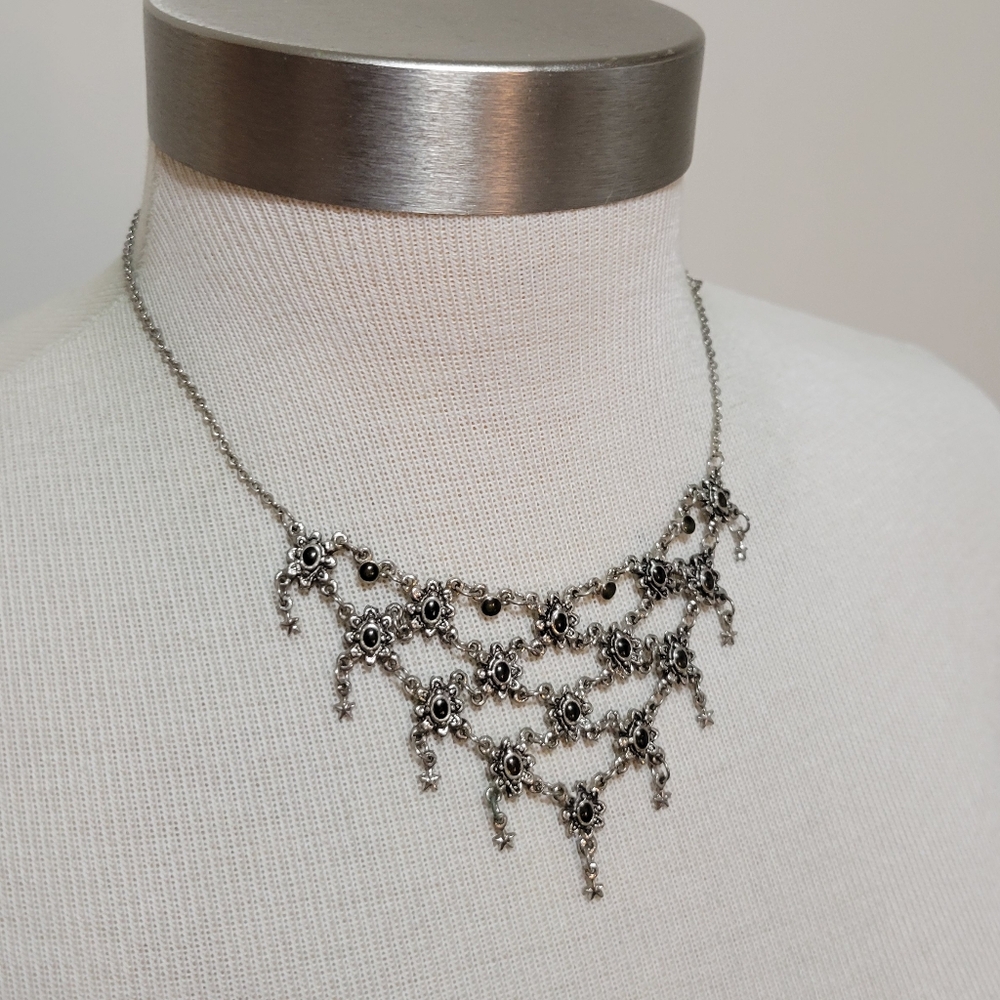Bib Statement Necklace With Black Enamel